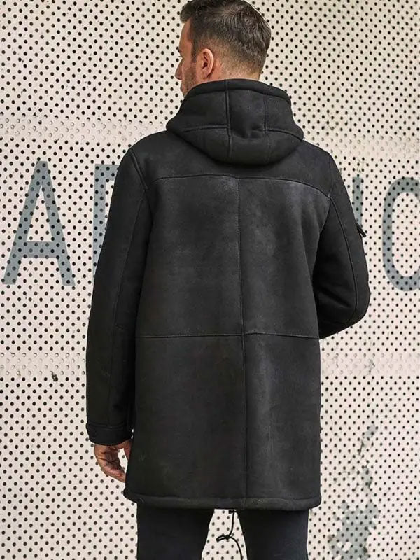 Outwear Winter Fur Coat Black Sheepskin Leather Overcoat back