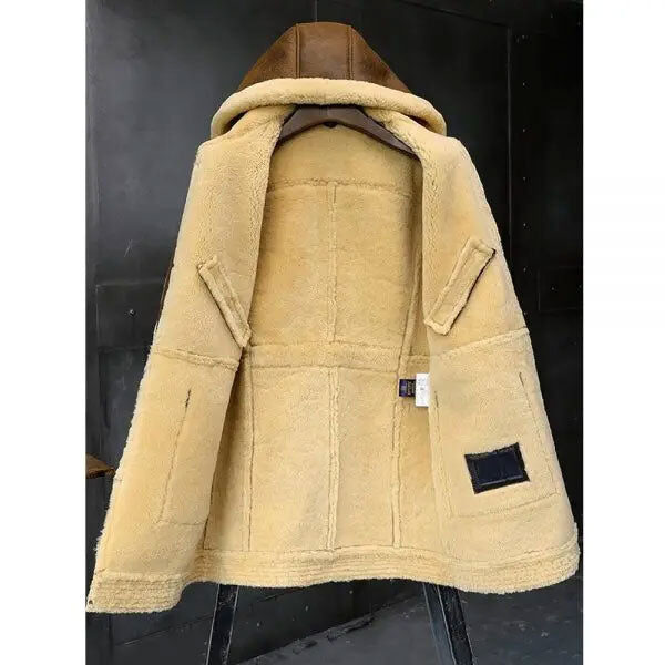 Sheepskin Coat Hooded Leather Jacket Fur Coat Mens Winter Coats Long Fur Jacket inside