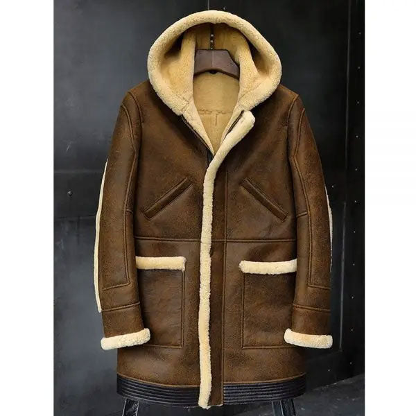 Sheepskin Coat Hooded Leather Jacket Fur Coat Mens Winter Coats Long Fur Jacket