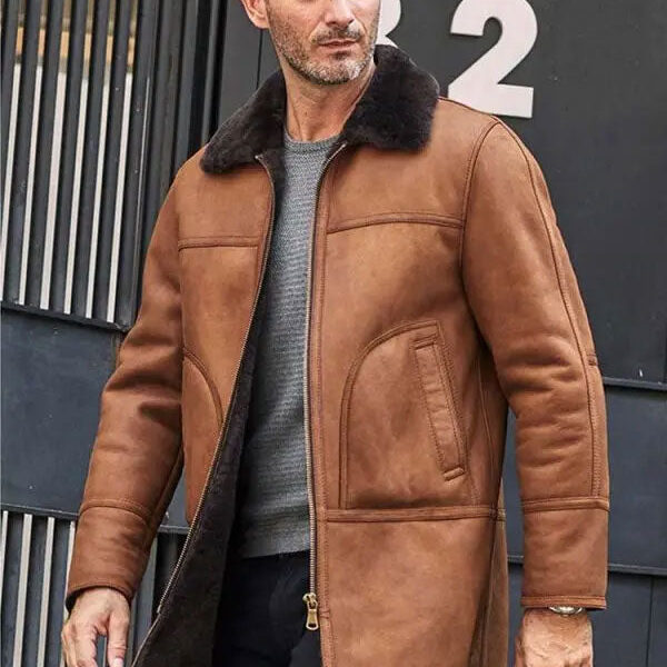 Winter Outwear Natural Sheepskin Leather Jacket Hooded Fur Overcoat