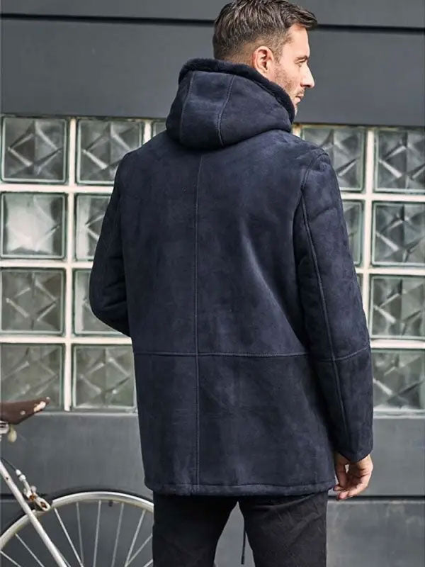 Leather Jacket Warm Wool Overcoat Long Winter Outwear Hooded Sheepskin Parkas back