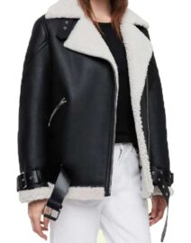 Women's Black Leather Shearling Biker Jacket