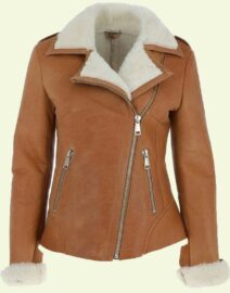 Women's Camel Brown Leather Shearling Jacket