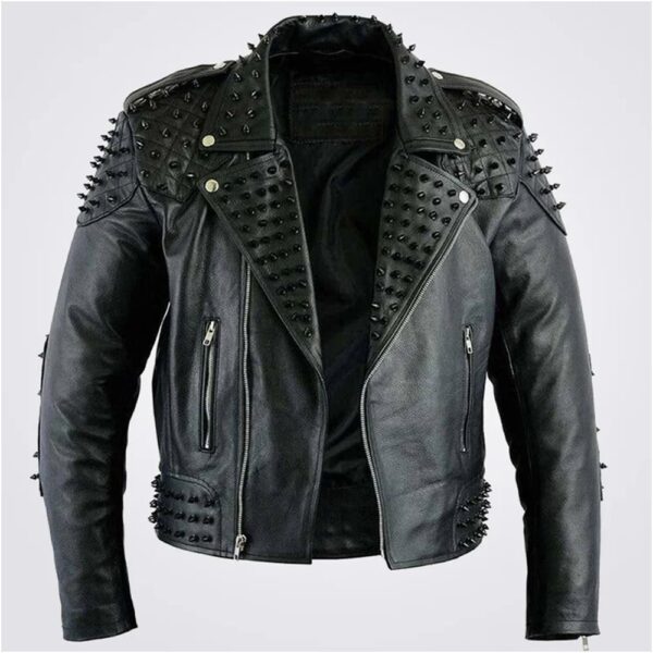 Studded Black Leather Biker Jacket