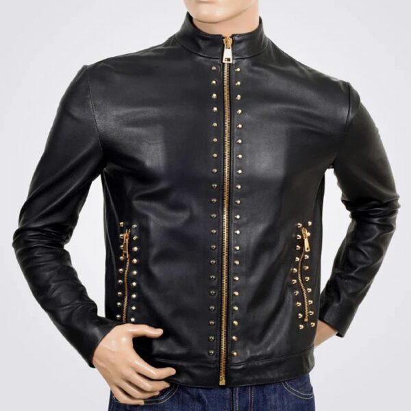 Black Soft Cowhide Leather Studded Jacket