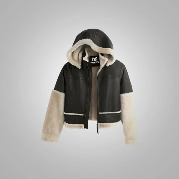 Womens Aviator Bomber Leather Jacket With Fur